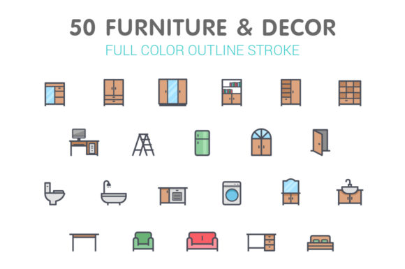 50 Furniture Decor Full-Color Icon: Graphics & Icons for Local Branding