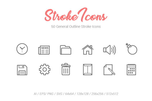 50 General Outline Stroke Icons: Clean Graphics for Handmade Brands