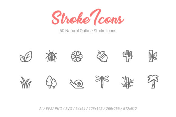 50 Natural Life Outline Stroke Icons: Clean Graphics & Icons