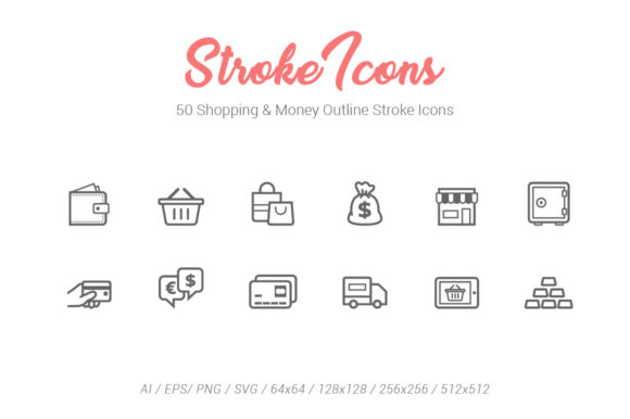 50 Shopping Outline Stroke Icons: Graphics & Icons