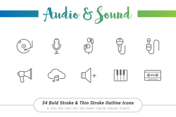 Audio Sound Outline Stroke Icons: Clean Graphics & Versatile Icons
