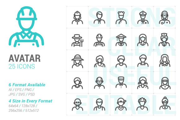 Avatar Strong Line Icon Graphics & Icons