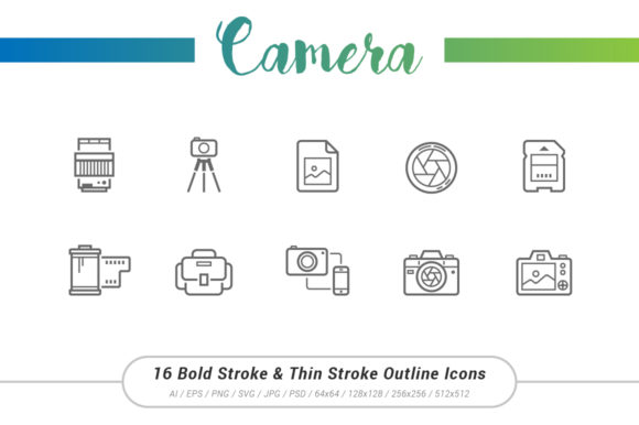 Camera Outline Stroke Icons: Clean Graphics & Versatile Icons