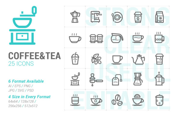 Coffee and Tea Strong Line Icon: Clean Graphics & Versatile Icons