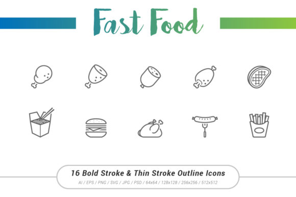 Fast Food Outline Stroke Icons Graphics