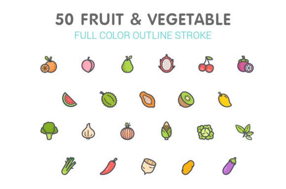 Fruit Vegetable Line with Color Icons Graphics