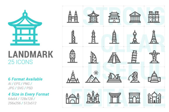 Landmark Strong Line Icon Graphics