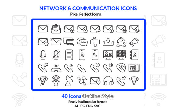 Network Communication Icon Set Outline