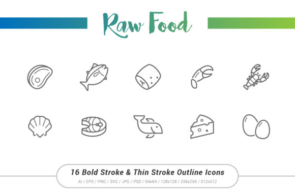 Raw Food Outline Stroke Icons Graphics
