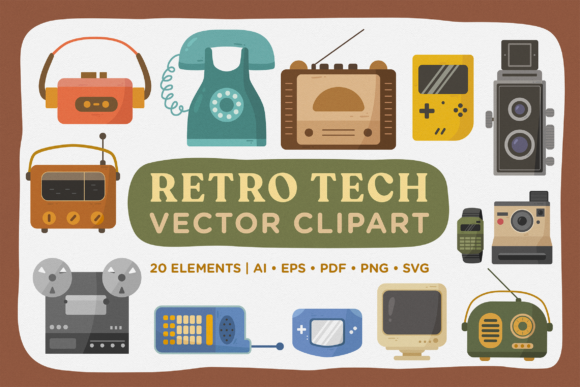 Retro Tech Gadget Graphics for Nostalgic Branding
