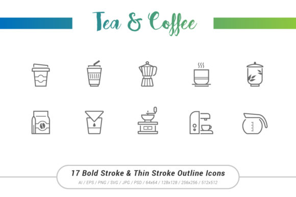 Tea Coffee Outline Stroke Icons: Clean Graphics for Local Branding