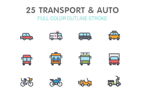 Transport Auto Line with Color Icon Graphics