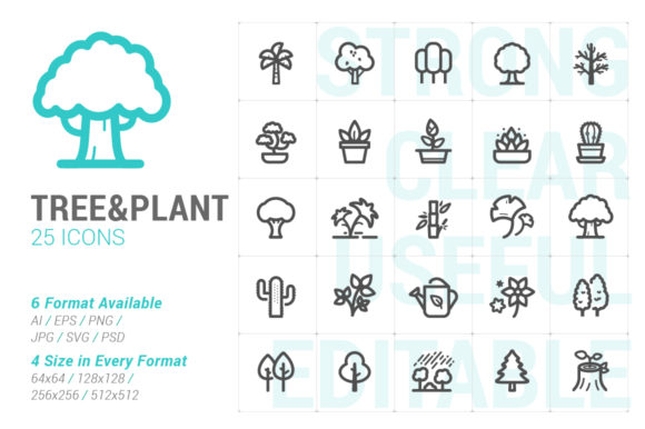 Tree Plant Strong Line Icon: Graphics & Icons for Purpose-Driven Brands