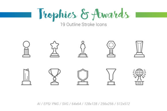 Trophy Award Outline Stroke Icons