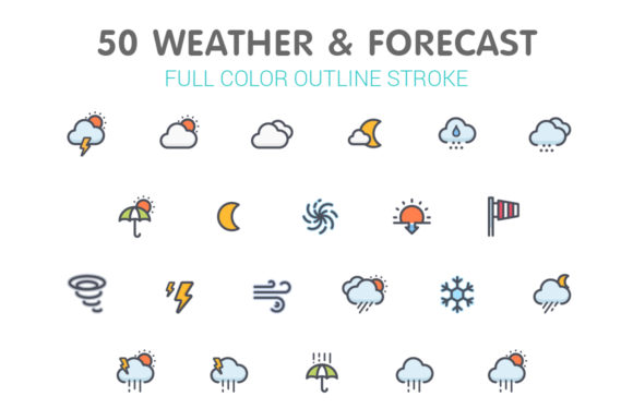 Weather and Forecast Full Color Icons Graphics