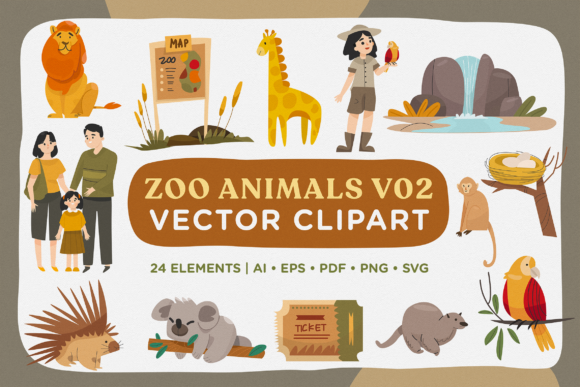 Zoo Animal Vector Clipart Pack 2: A Versatile Graphic Asset for Designers